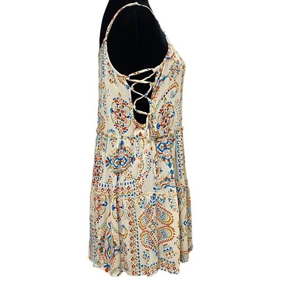 Patrons Of Peace Boho Tiered Mini Dress Adjustable Straps Retro Hippie XS - Picture 2 of 7